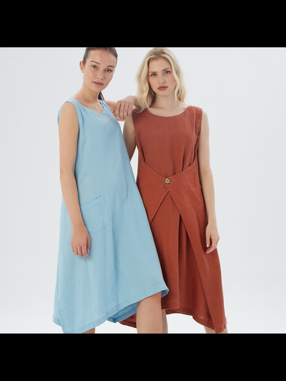 Sleeveless A-Line Linen Dress in Light Blue
